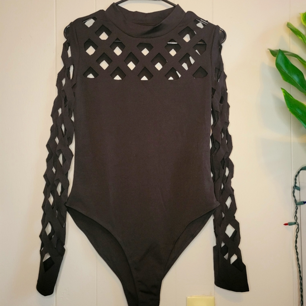 Lattice long sleeve body suit